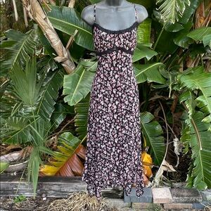 Planet and heart , lace, trim, dark floral slip dress with velvet flocking